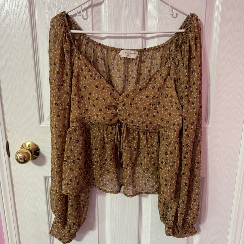 Saints & Hearts Brown Leopard Print Blouse